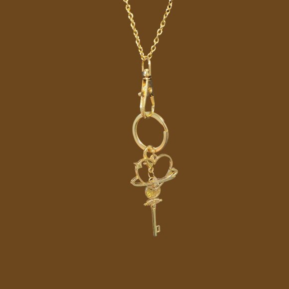 Gold Plated Flat Key Ring with Gold Plated Snap Hook Heart and Key Necklace-NWT - Picture 10 of 10